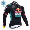 Wielershirt 2024 BORA-Hansgrohe Bull Lange Mouw Winter Thermal Fleece Zwart Rood